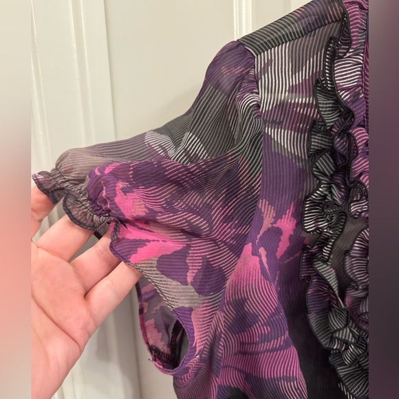 East 5th Plus Size 1X Purple Floral Sheer Blouse - Picture 4 of 6